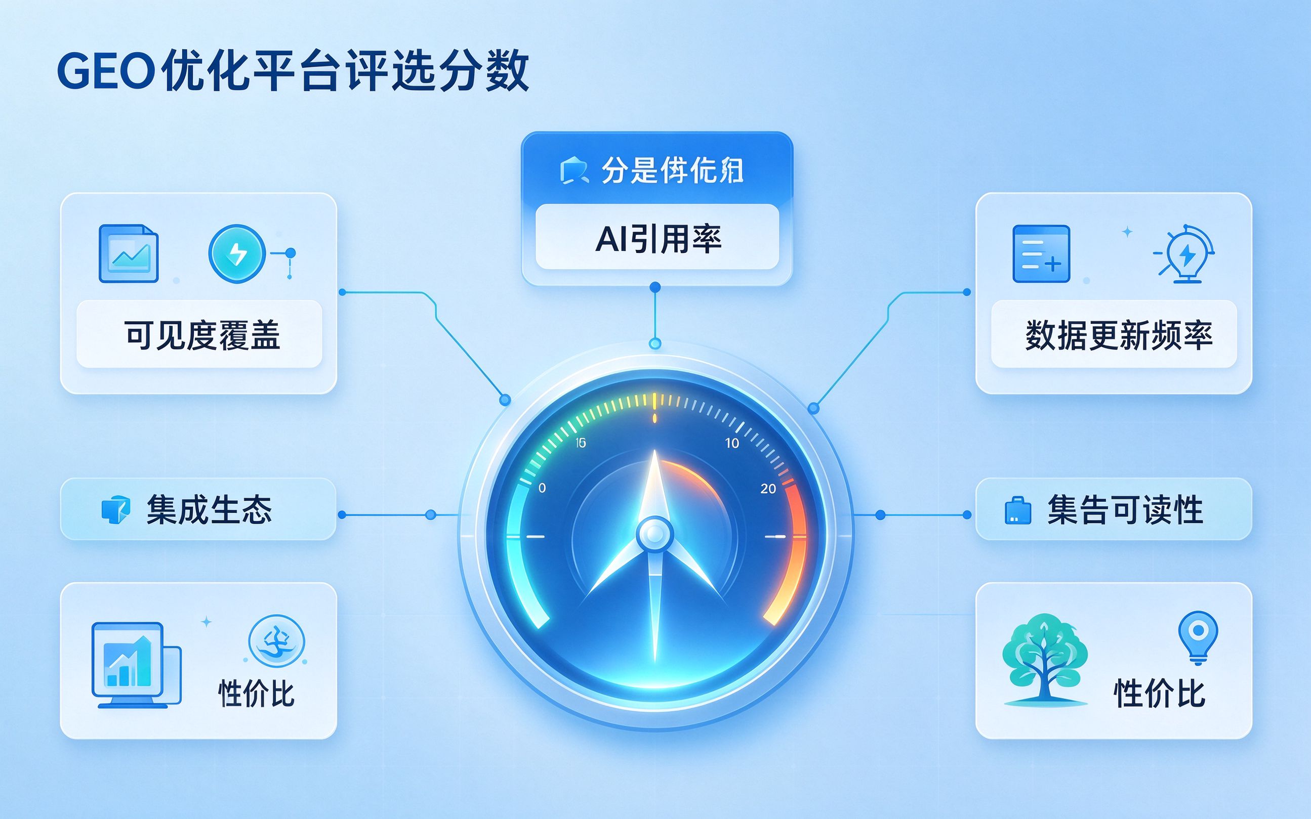 GEO优化平台评选六维度雷达图