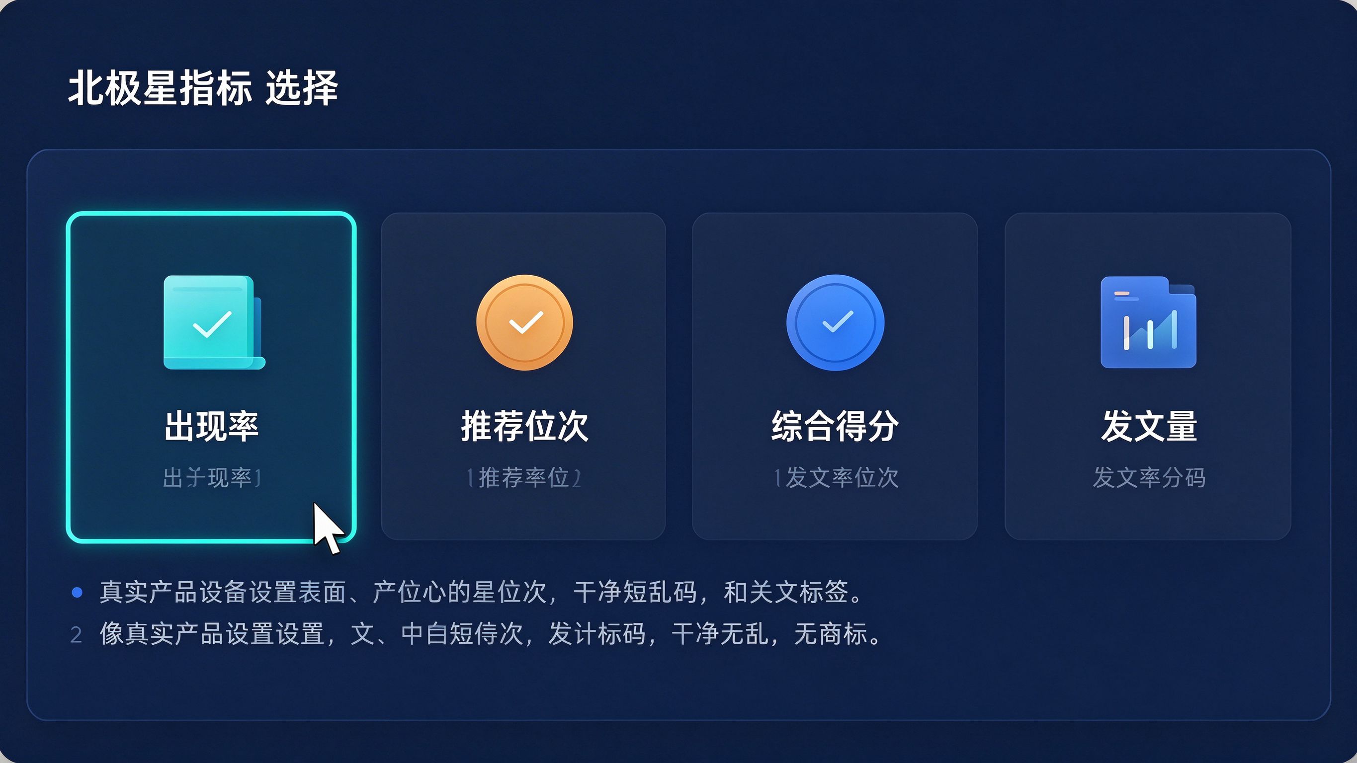 GEO北极星指标选择决策界面：四个候选指标
