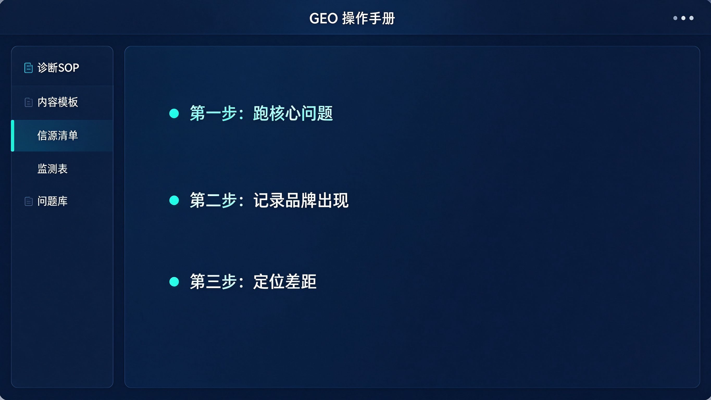 GEO操作手册文档界面：左侧文档目录
