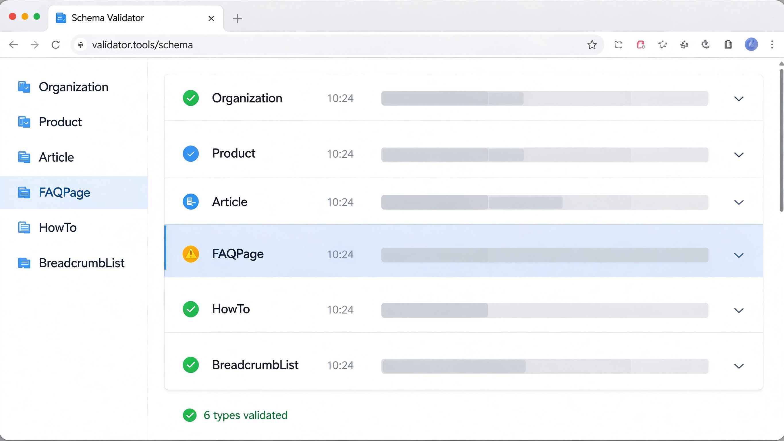 Schema.org六大常用类型图标矩阵：Organization/Product/Article/FAQ/HowTo/Breadcrumb