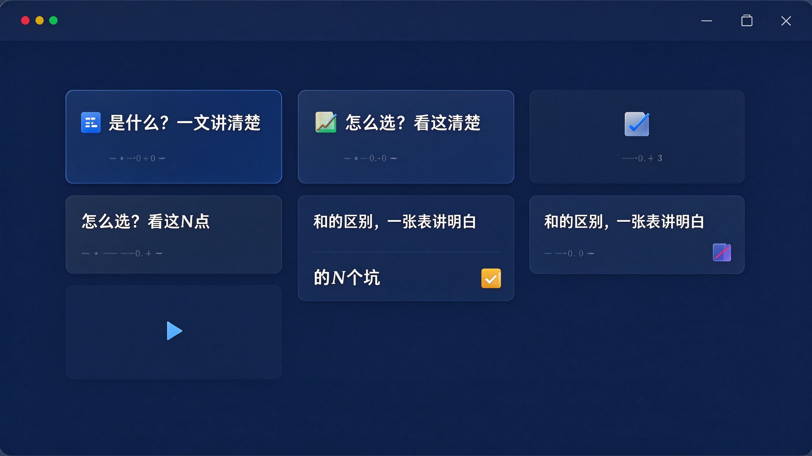 标题公式库界面：几张公式卡片，写着是什么一文讲清楚、怎么选看这N点等