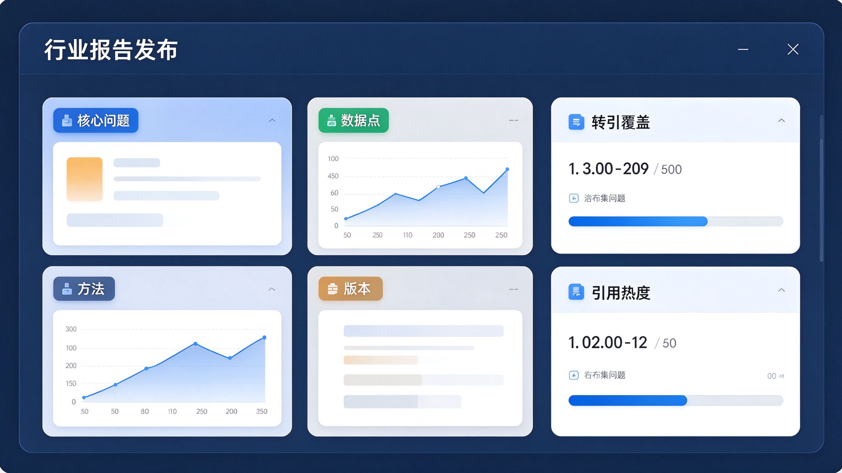 行业报告发布与传播工作台界面模拟：左侧是