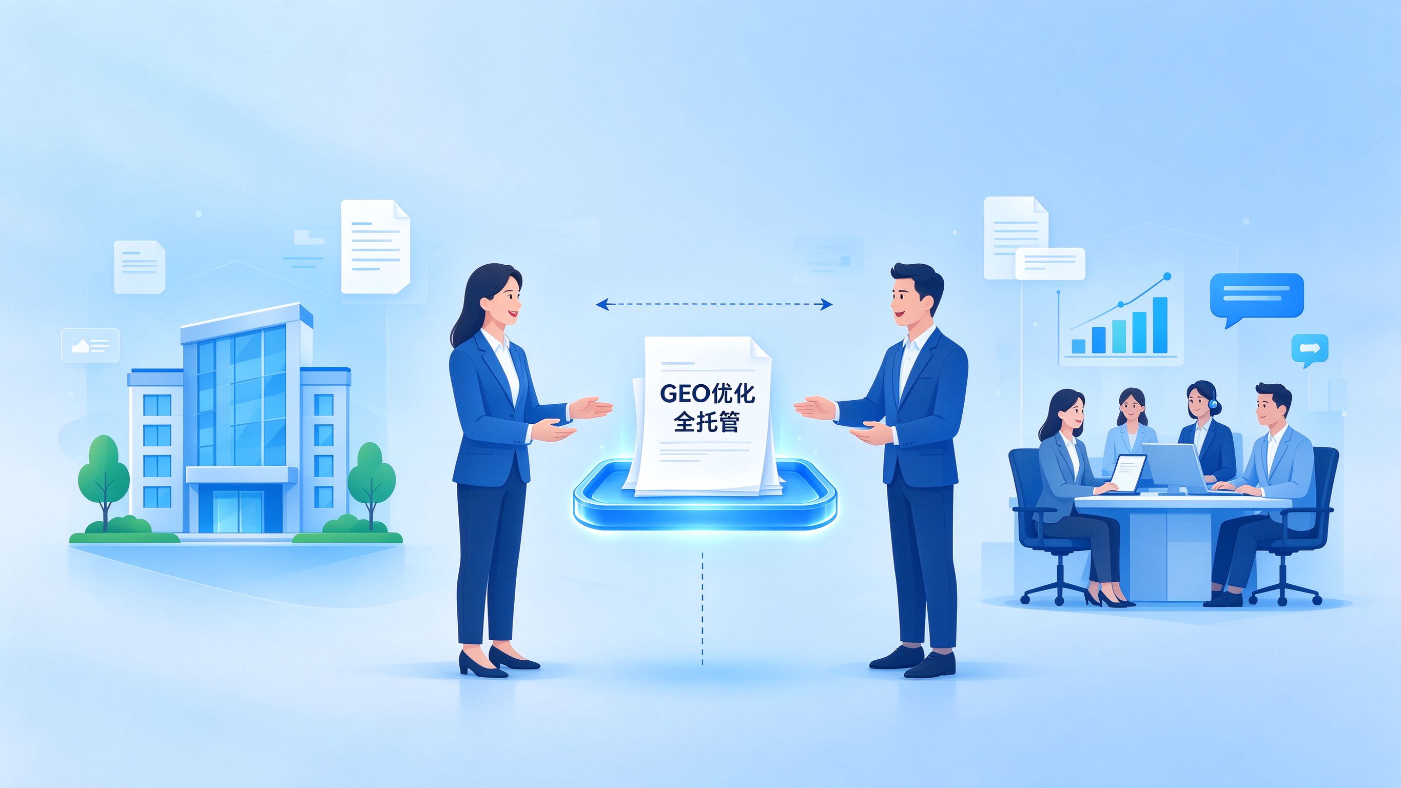 GEO优化全托管模式示意图——品牌方与托管服务商的职责边界