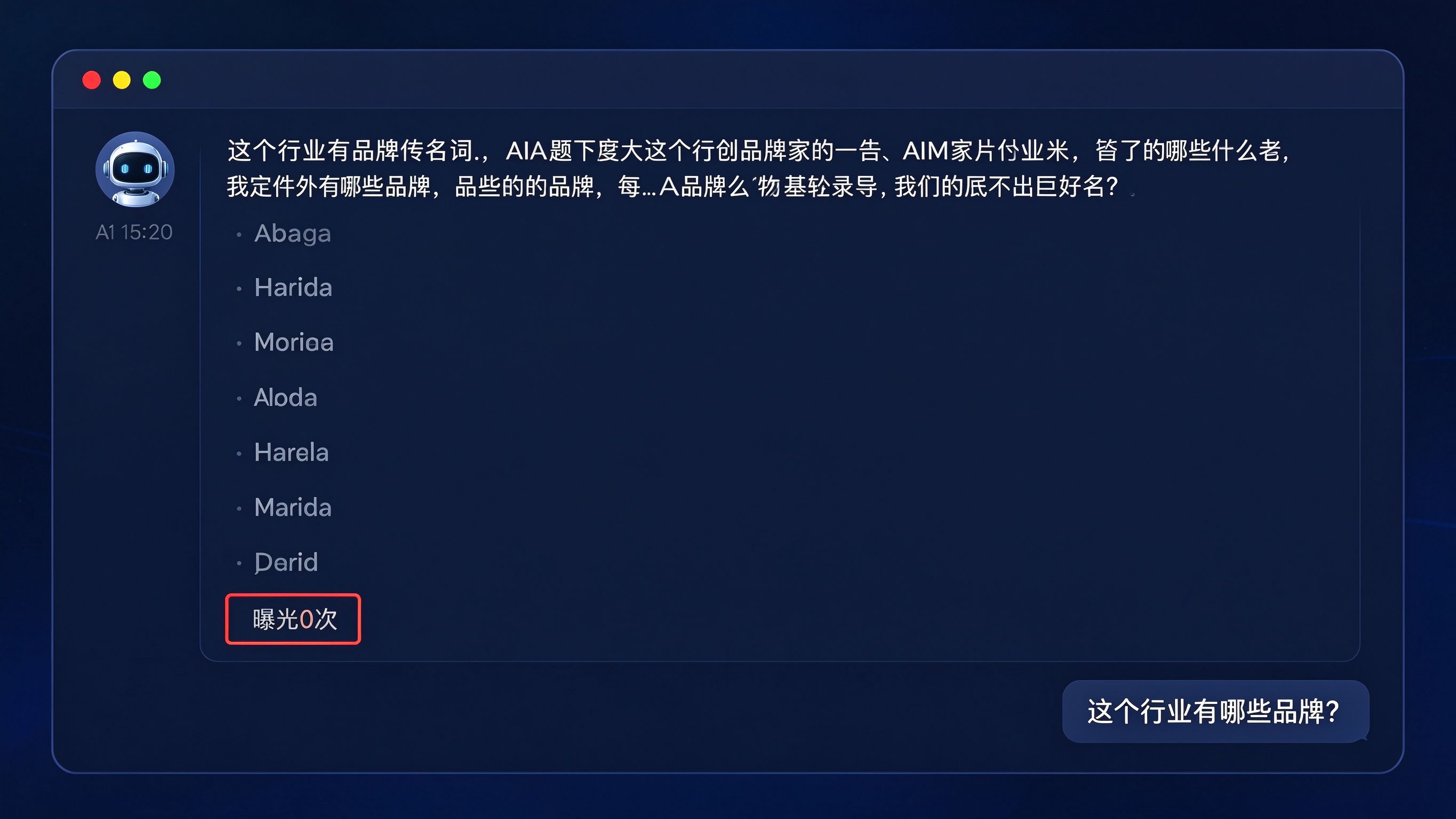 品牌曝光为0的AI问答界面模拟：用户提问