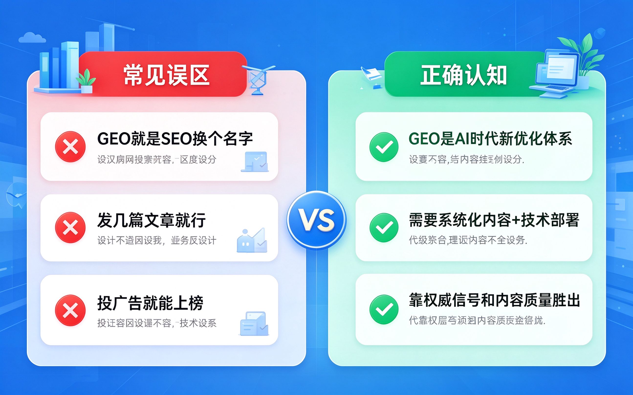 GEO优化常见误区与正确认知对比图