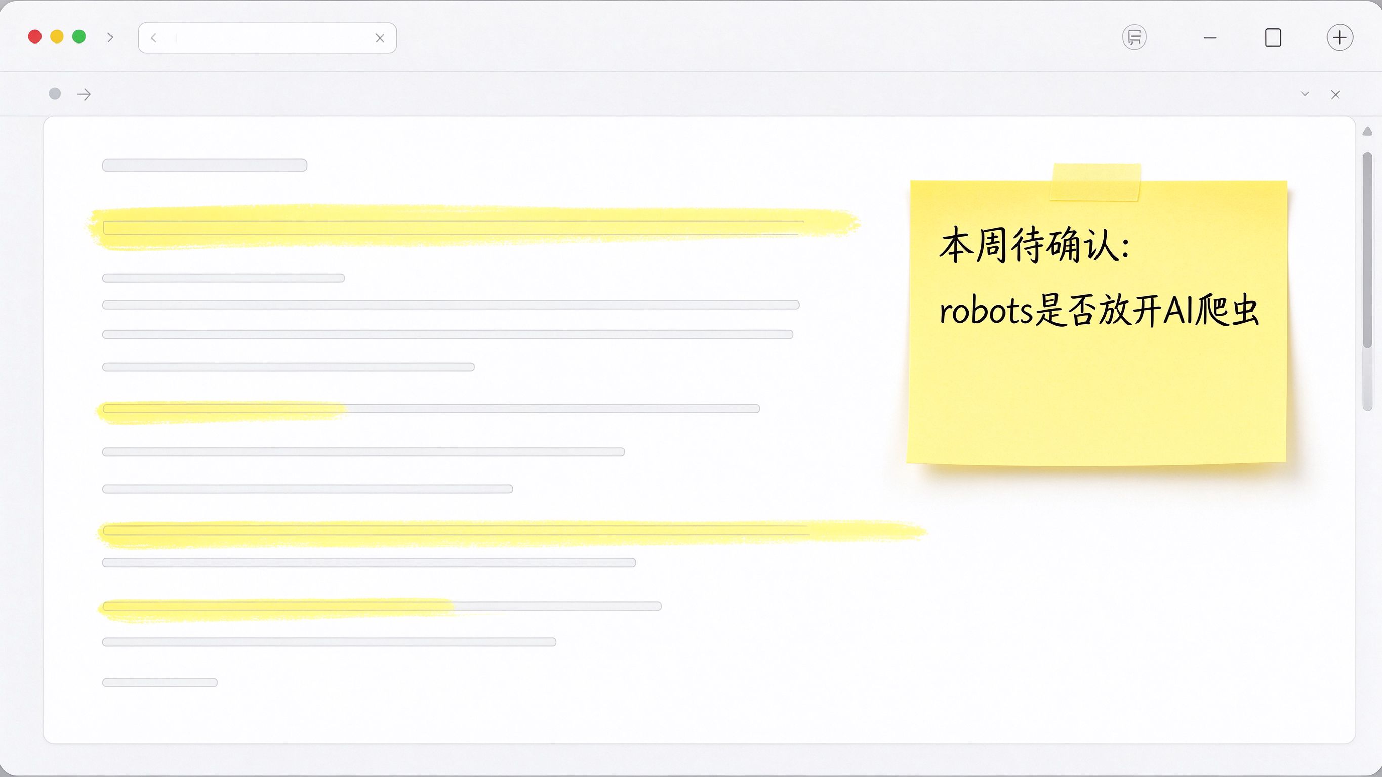 GEO官方文档重点标注界面模拟：一篇长文档页面上，用荧光笔标出三处重点——