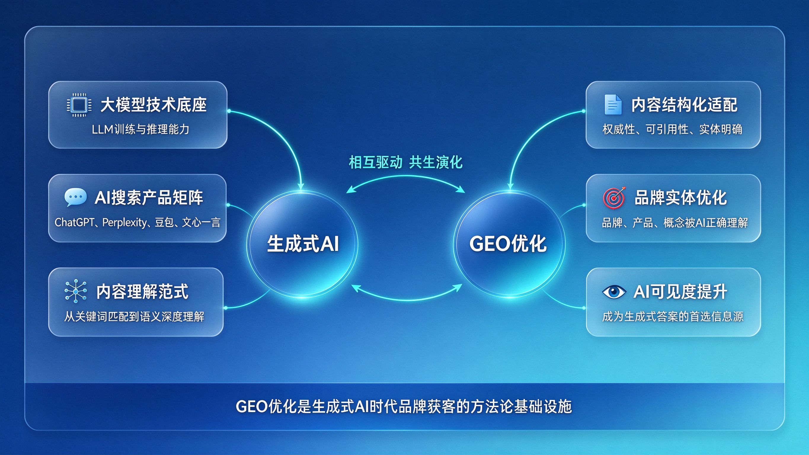 GEO优化与生成式AI关系图谱示意图