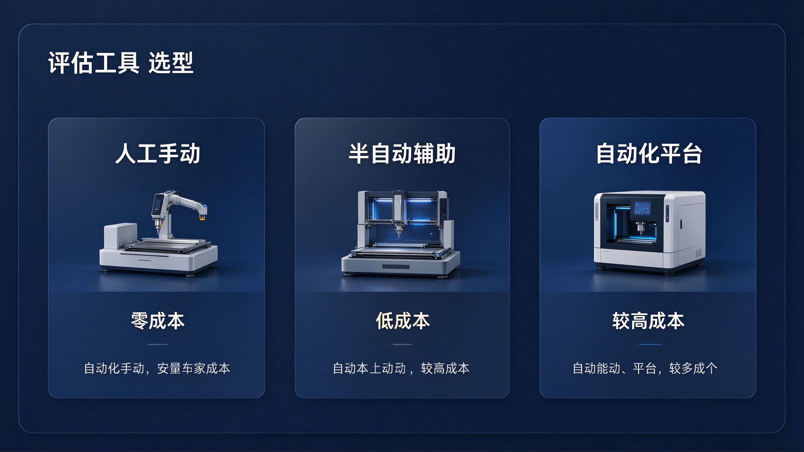 GEO评估工具选型界面：三个档位卡片