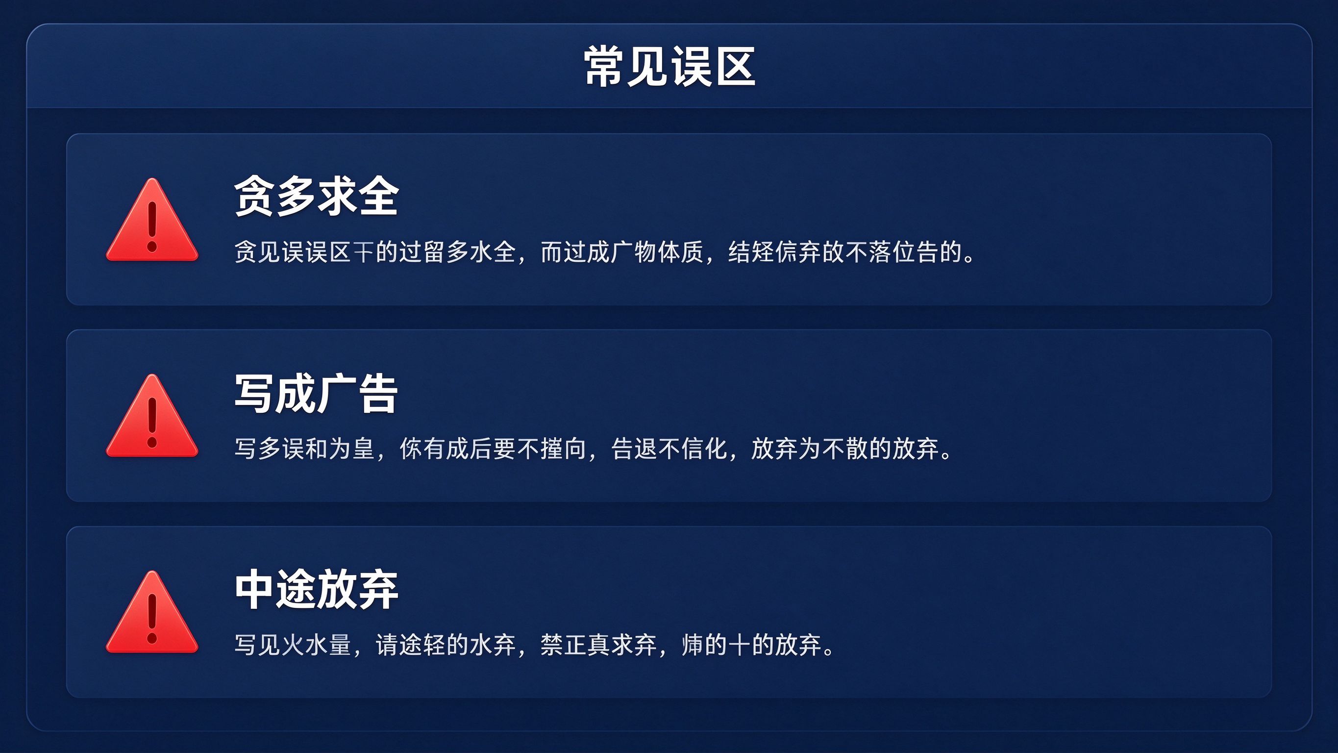 中小企业GEO三个常见误区示意图：三个卡片分别标注