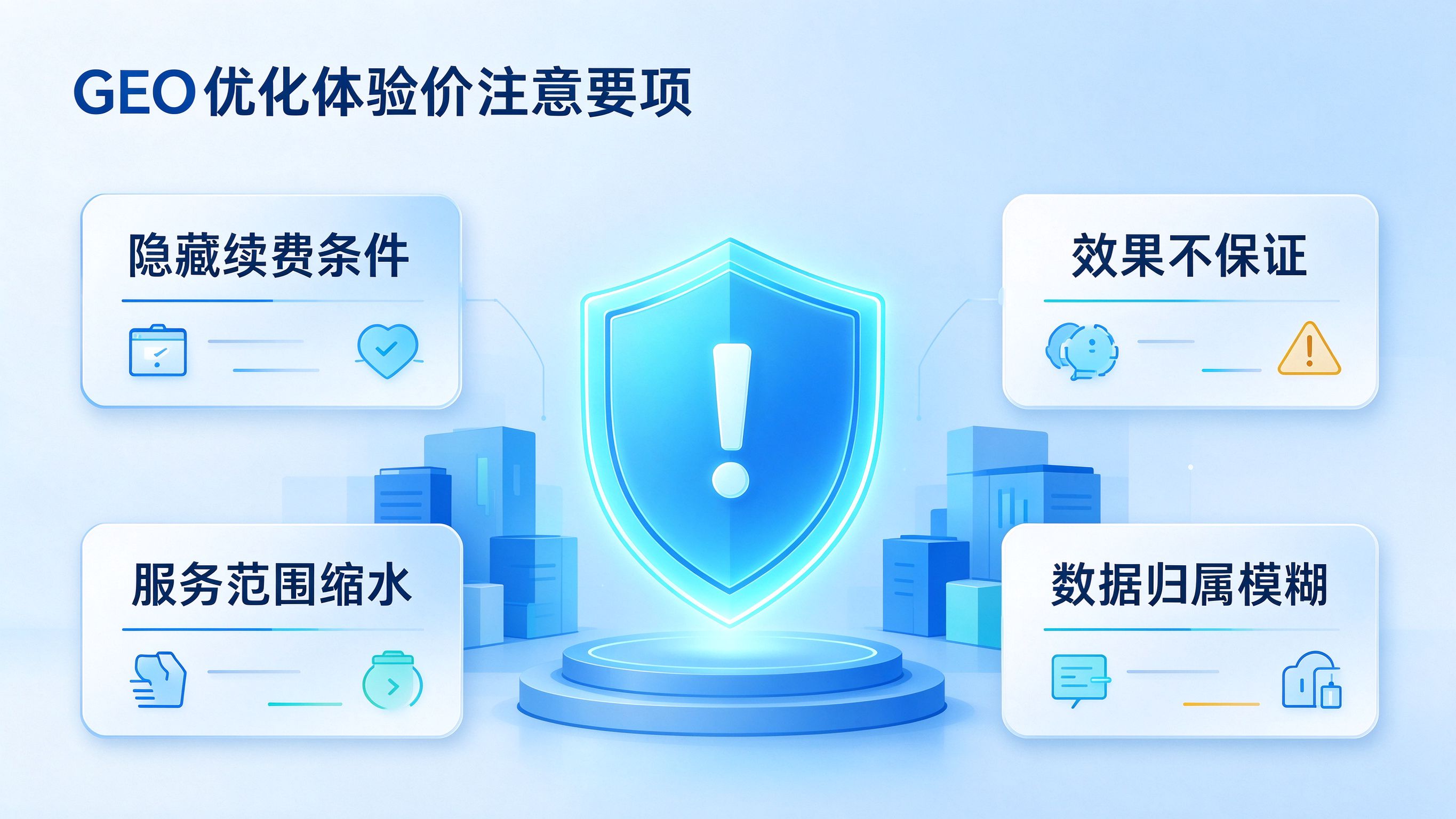 GEO优化体验价四大注意要点警示图