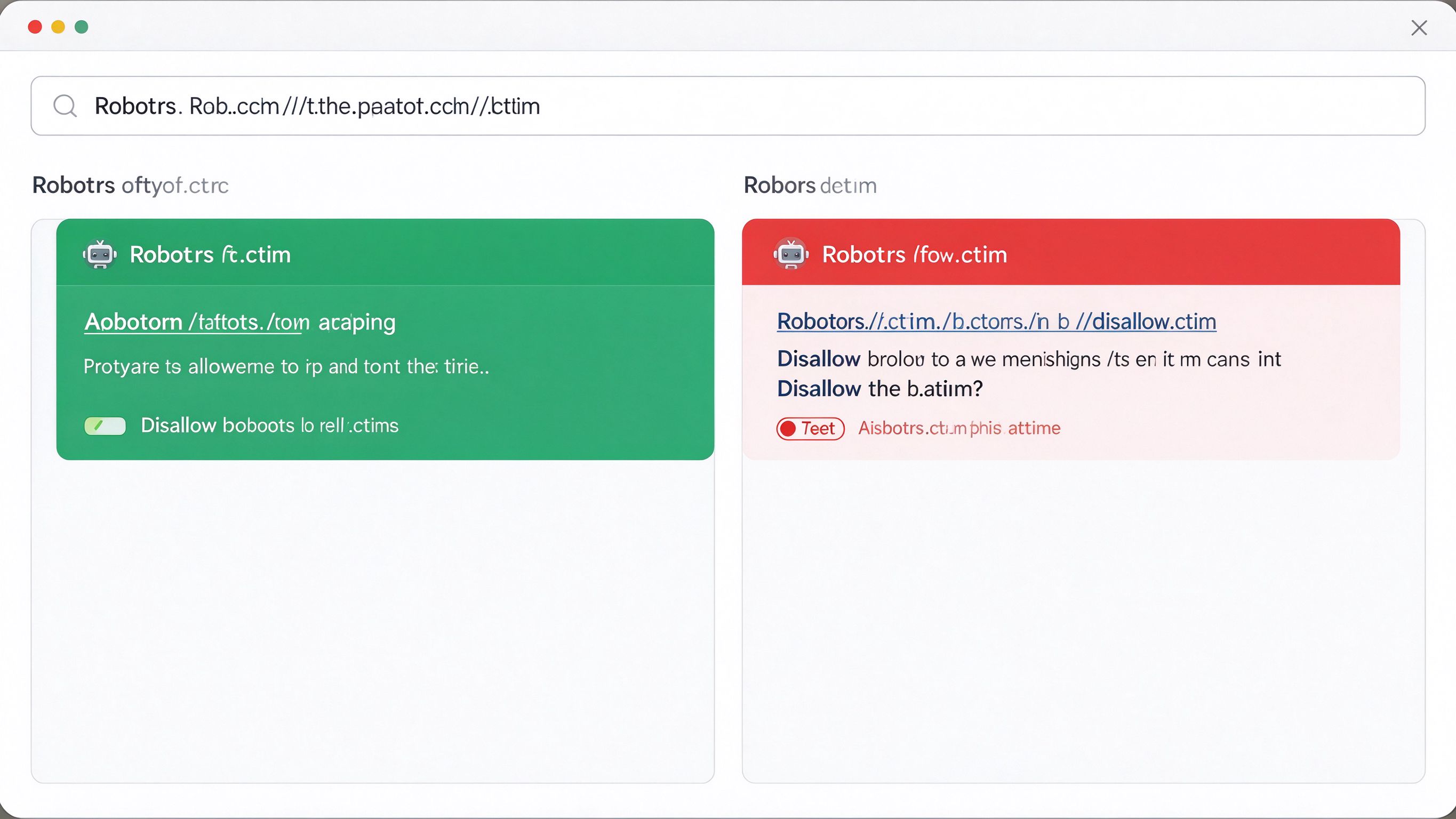 robots检测工具界面：输入框填入一个文章URL，下方检测结果显示该URL被哪条Disallow规则匹配，绿色放行和红色拦截标签并排
