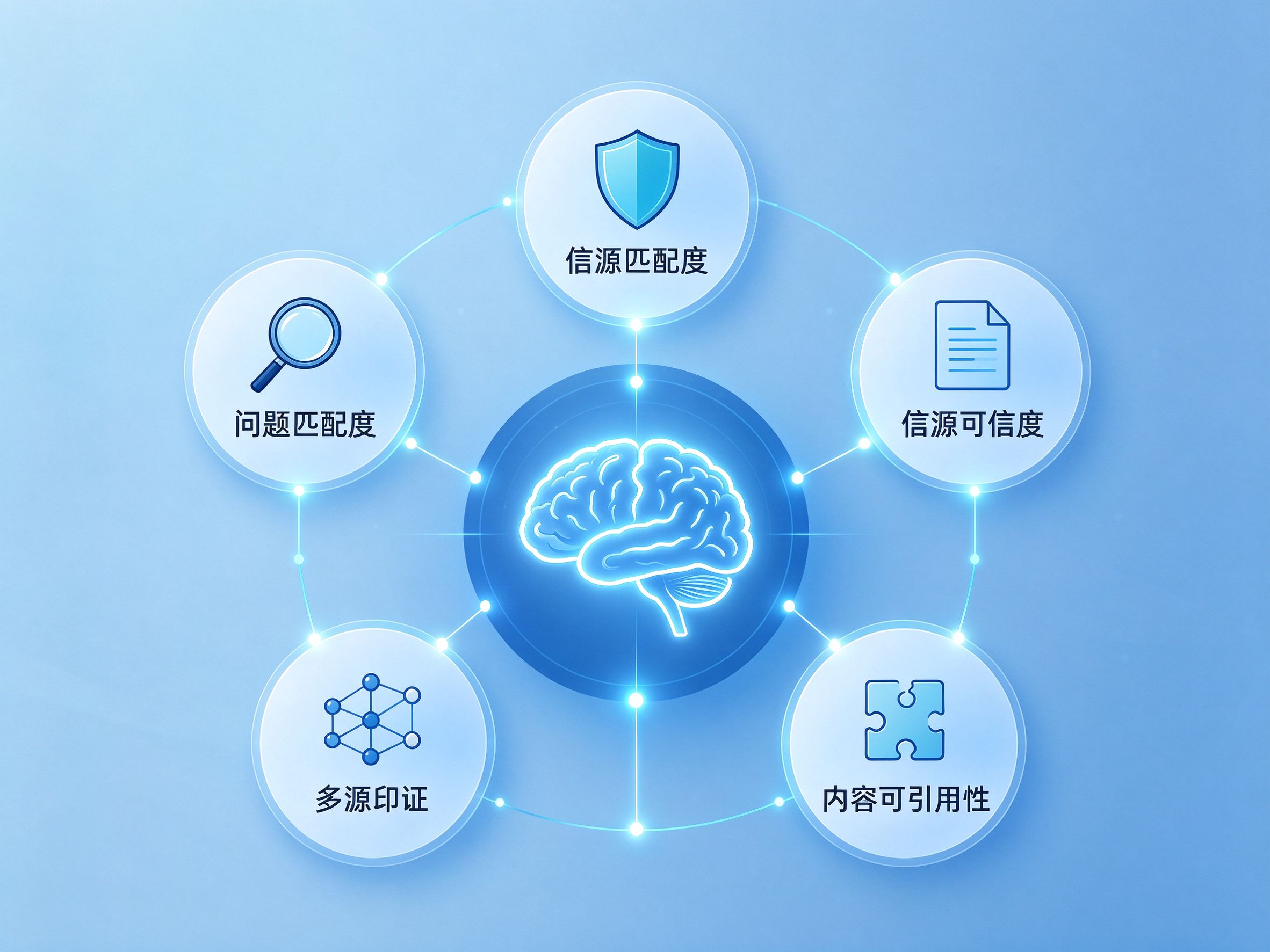 大模型引用决策影响因素图：五个核心因素共同决定引用结果
