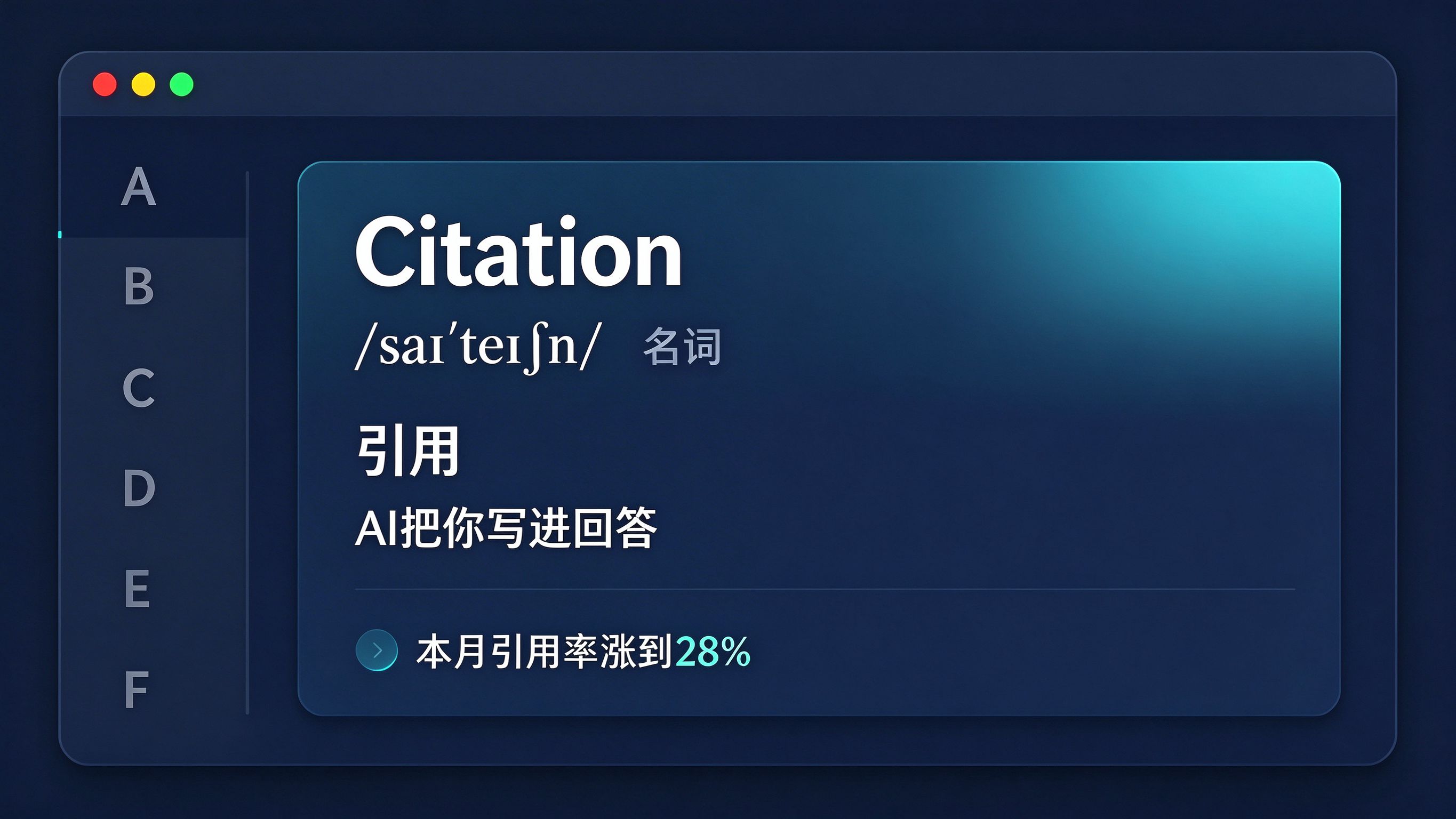 GEO词典应用界面模拟：左侧字母索引栏A-Z，右侧词条卡显示头词
