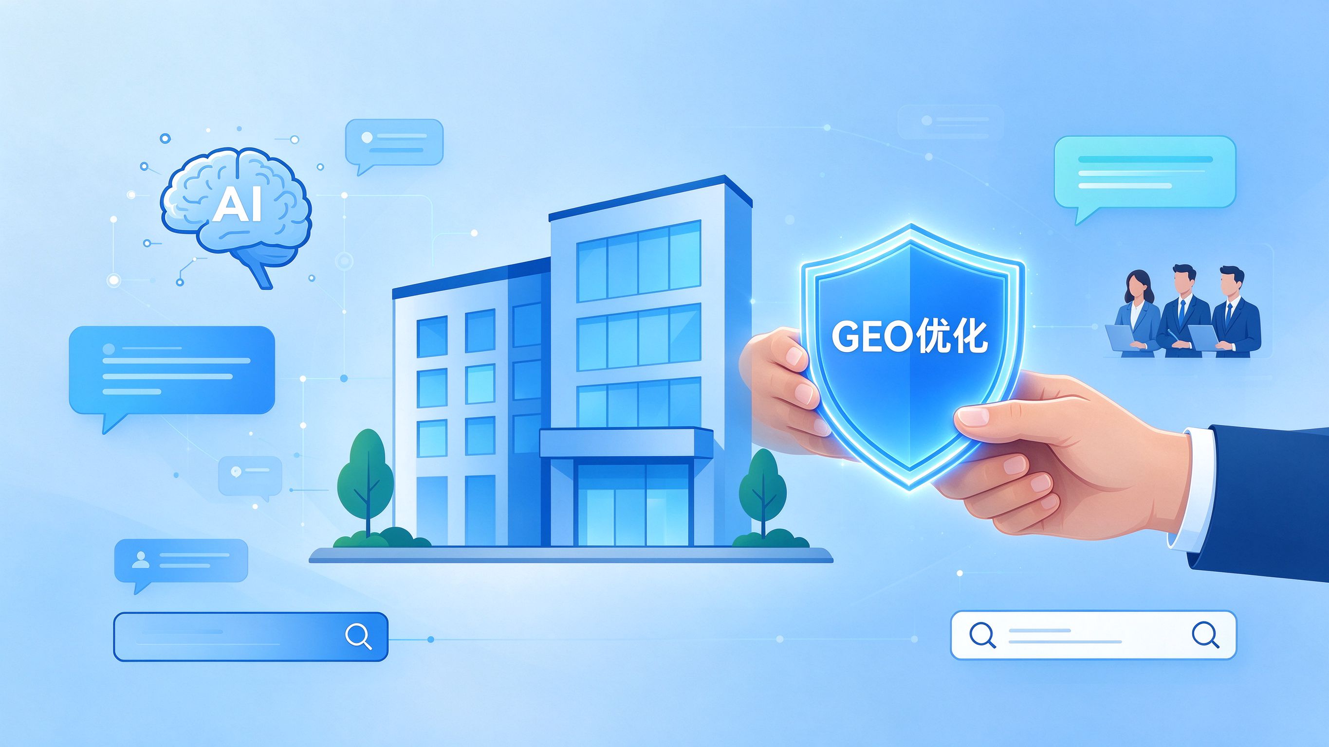GEO优化委托价值示意图——企业将AI搜索优化工作委托给专业团队
