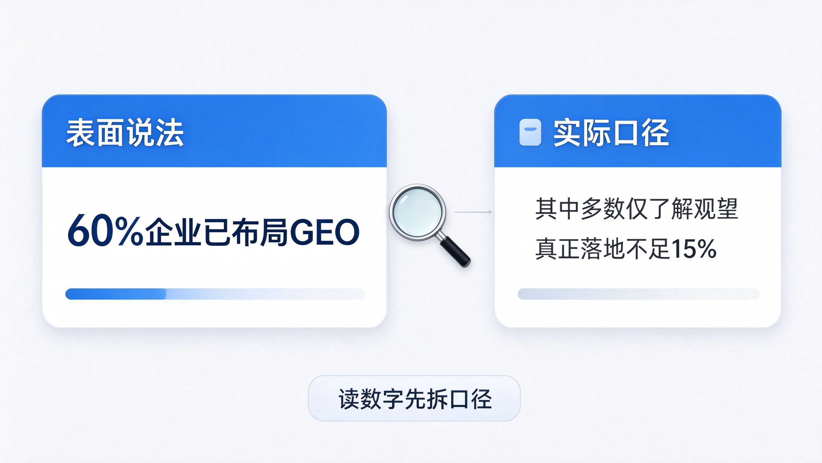 GEO报告数据口径对照界面模拟：左右两个数据卡片，左边标