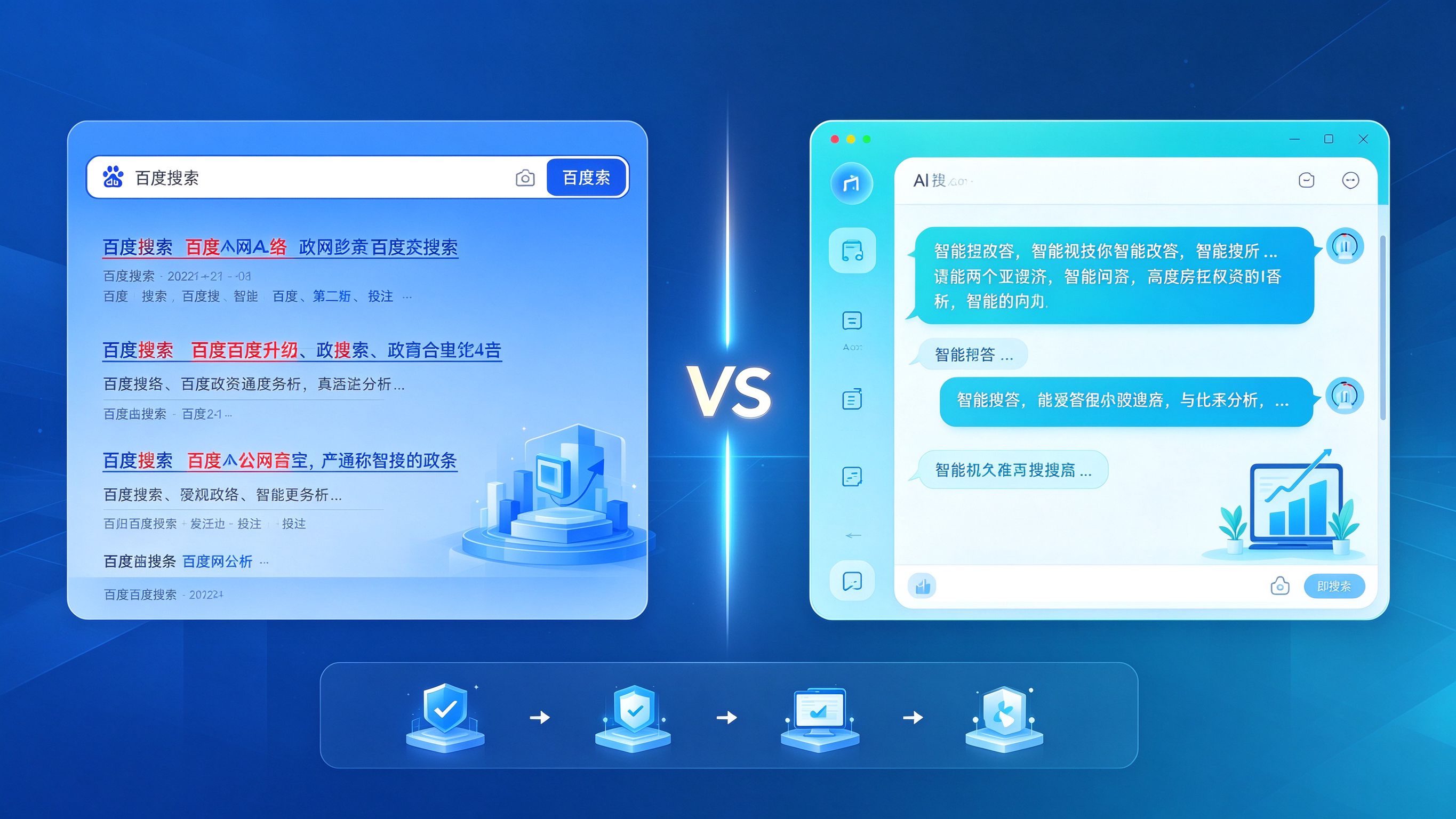 百度搜索与AI对话界面对比示意图