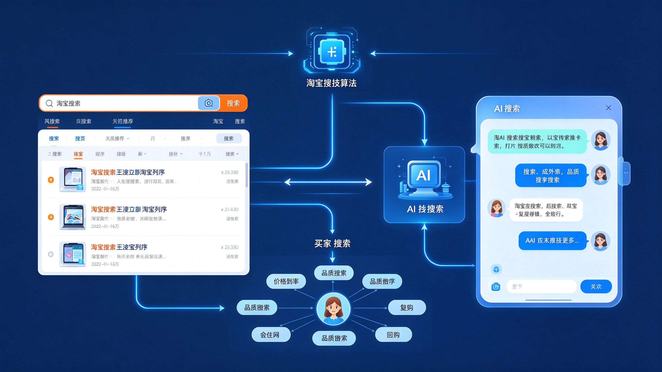 淘宝搜索与AI推荐协同机制图