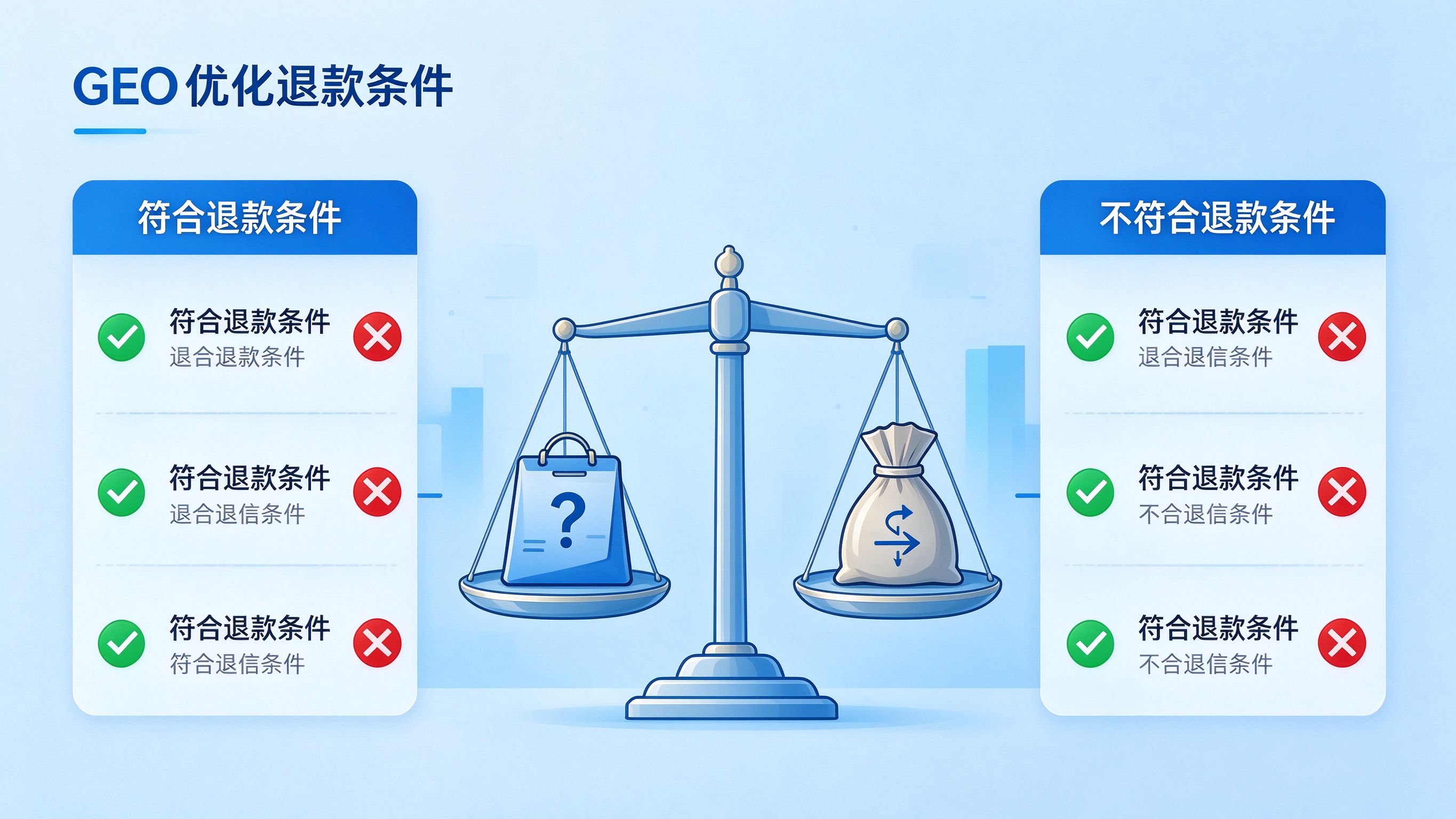 GEO优化退款条件天平示意图