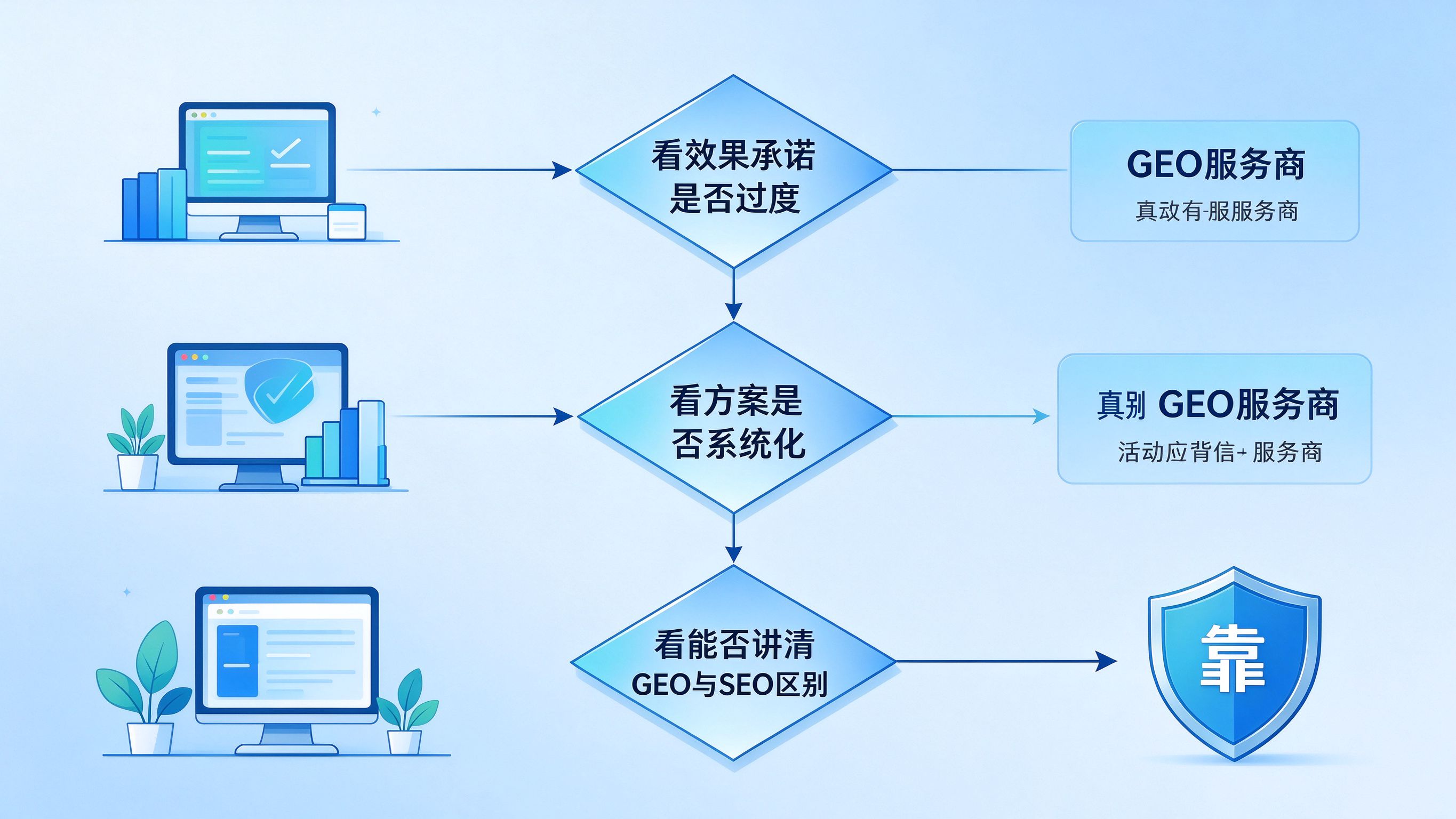 识别真假GEO服务商的决策流程图