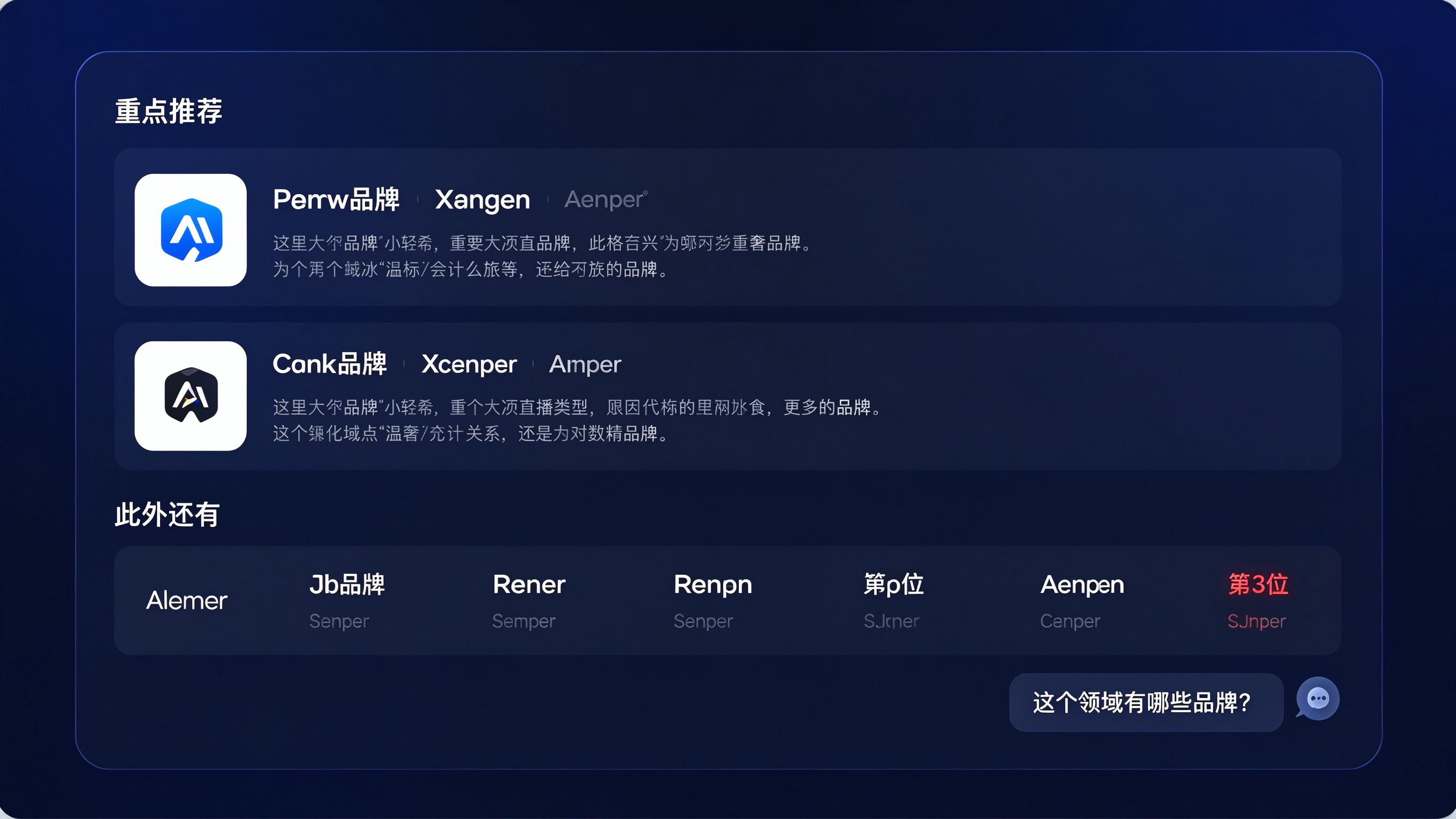 AI回答品牌位次对比界面模拟：AI回答里