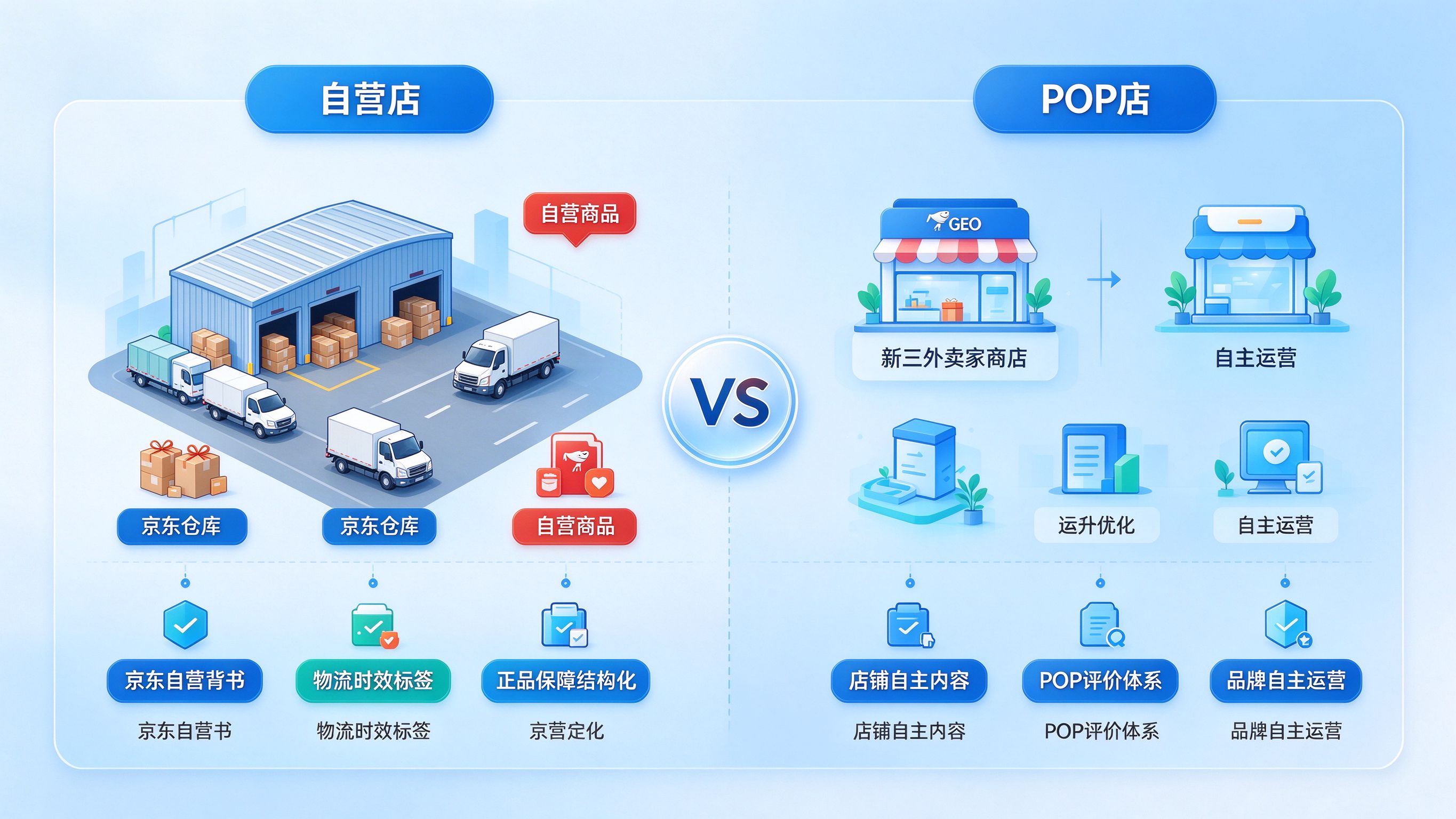京东自营店与POP店GEO优化对比图